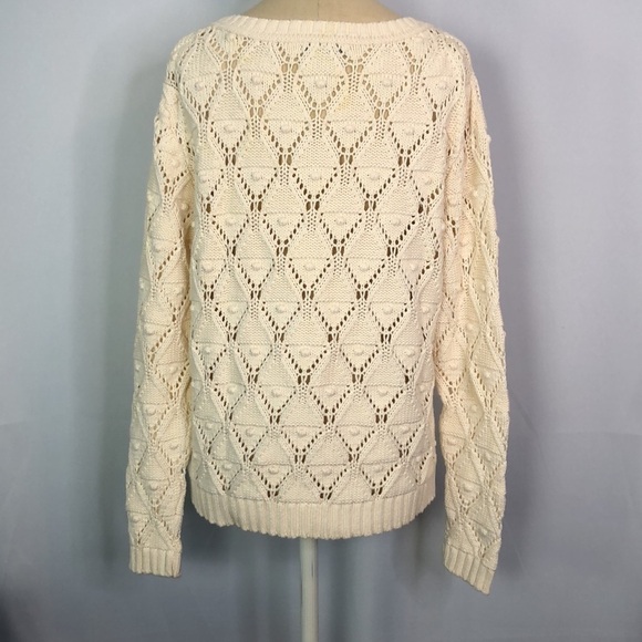 Tommy Hilfiger Womens Pullover Sweater Beige Diamond Chunky Loose Knit Ribbed S - Picture 5 of 10